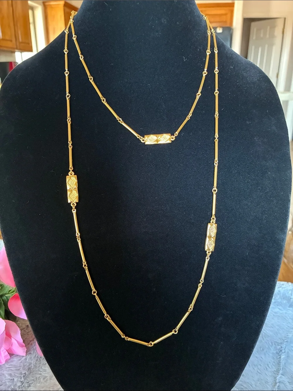 Monet Gold-Tone Double Strand Link Necklace with Textured Bars